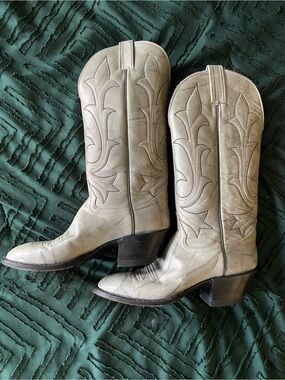 MINT Vintage 1984 Hondo Custom Cowgirl Boots 7.5A Narrow Sage Green Marbled.